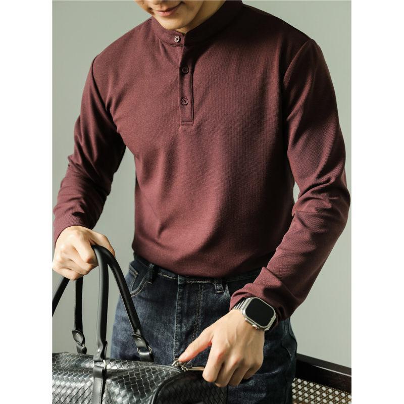 Polo Homme Manches Longues Uni - T-shirt Fitness Couleur Unie