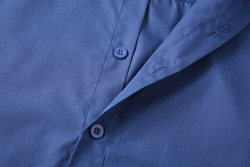 Chemise Homme Col Montant Bleu - Style Décontracté Business Casual Adolescent