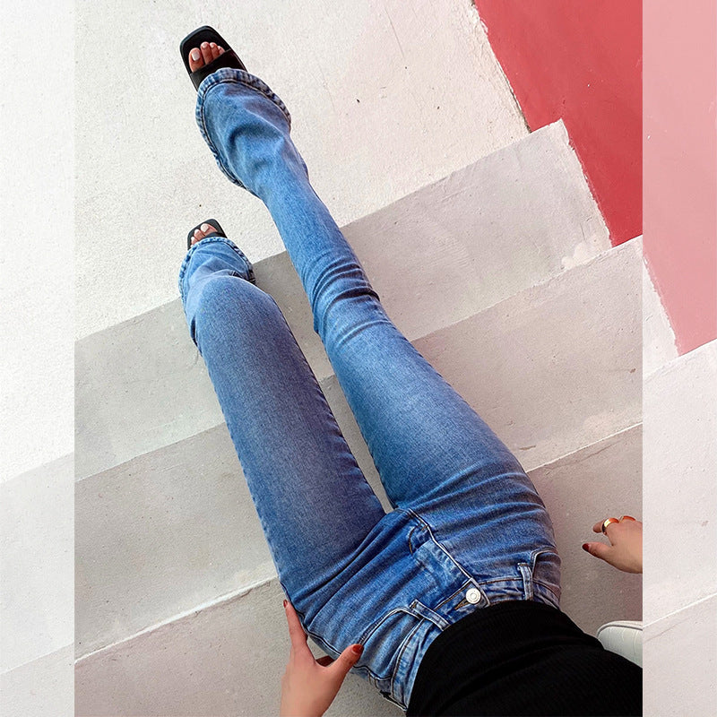 Jean Femme Taille Haute - Droit Casual Micro-Élastique