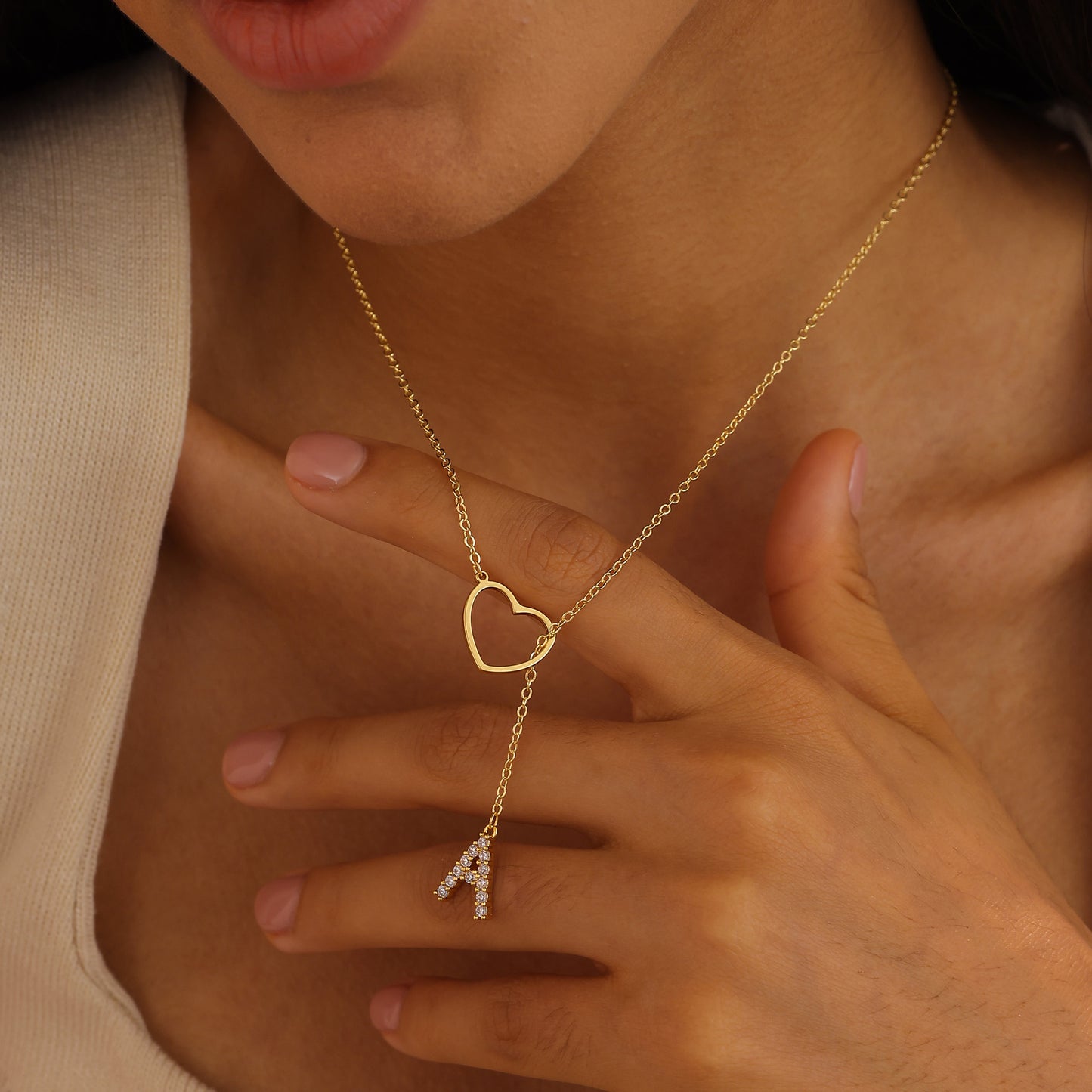 Glamourous Initial Pendant Gold Zircon - 26 English Letters
