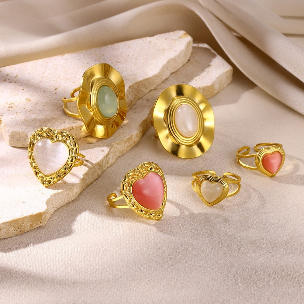 Bague Cœur Acier Inoxydable Rétro - Pendentif Suspendu Personnalité Polyvalente