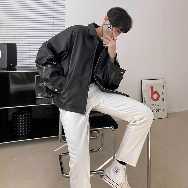 Veste Baseball Homme Cuir - Blouson Teddy Style Coréen Casual Élégant