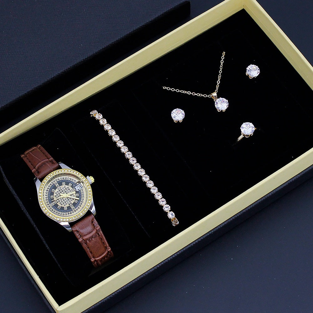 Coffret Bijoux Femme 5 Pièces 110g - Montre Bracelet Collier Boucles Bague