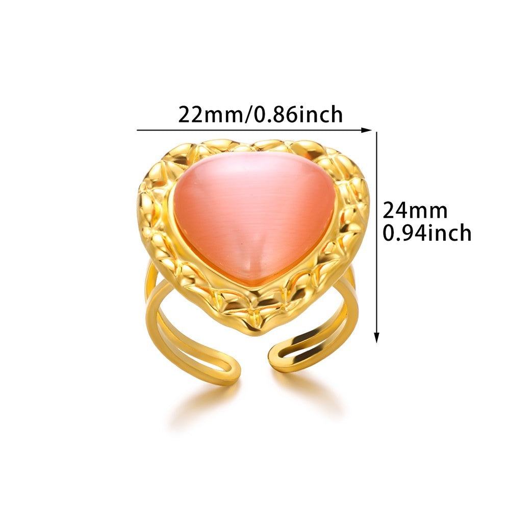 Bague Cœur Acier Inoxydable Rétro - Pendentif Suspendu Personnalité Polyvalente