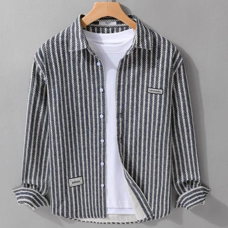 Veste Chemise Homme Printemps Col Montant - Rayures Personnalisées Lin Décontracté