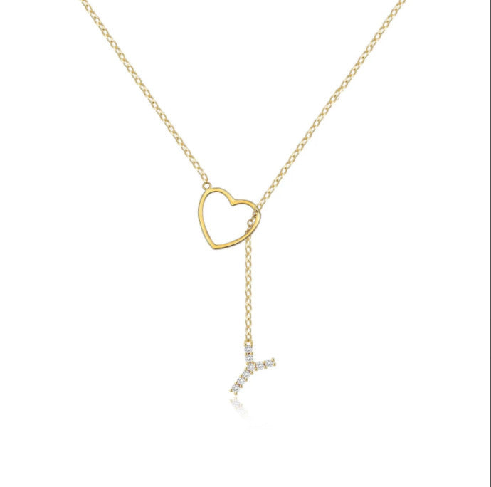 Glamourous Initial Pendant Gold Zircon - 26 English Letters