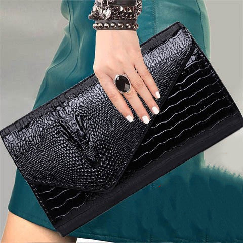 Cartera de mano tipo sobre con estampado de cocodrilo para mujer - PU repujado