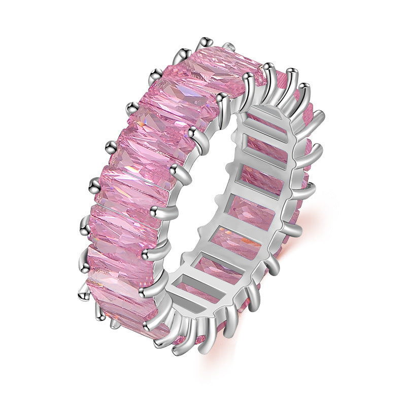 Anillo rectangular de circonita multicolor de 16 g - Estilo geométrico