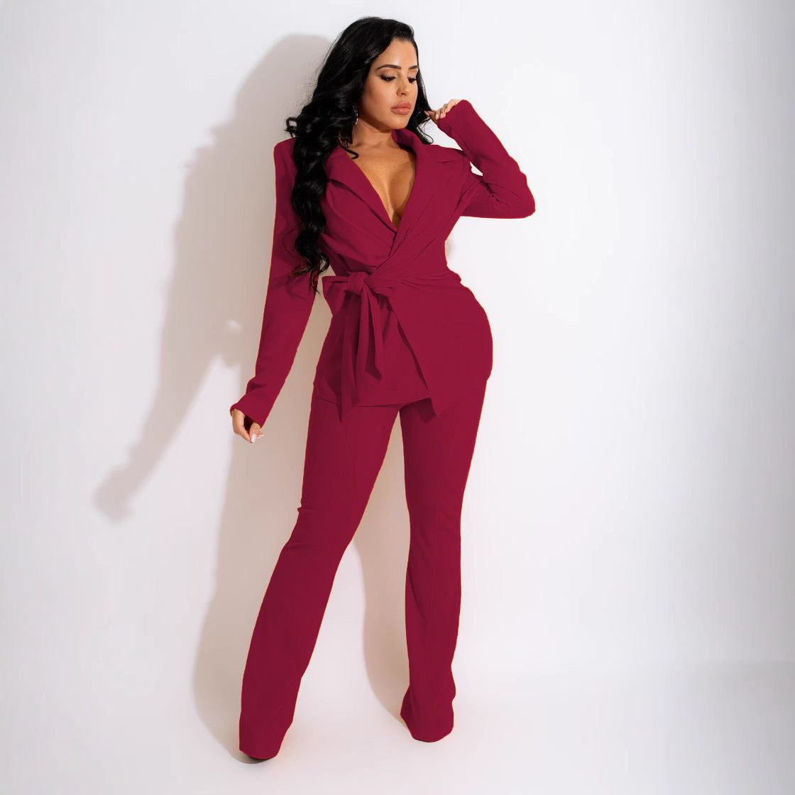 Ensemble Femme 2 Pièces Col V Uni - Style Européen Fashion