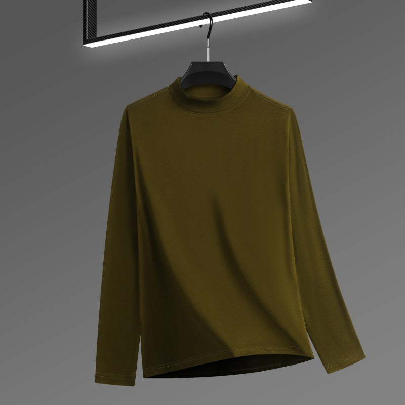 T-shirt Homme Velours Côtelé Col Montant - Couleur Unie Manches Longues