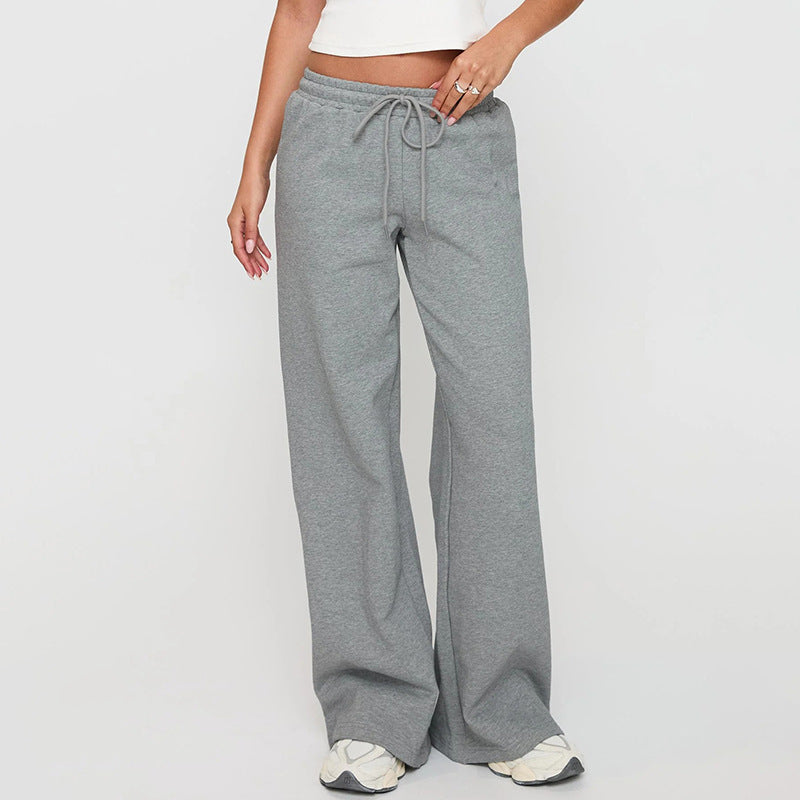 Pantalón casual de talle alto para mujer con cordón ajustable - Cómodo pantalón elástico de pierna ancha