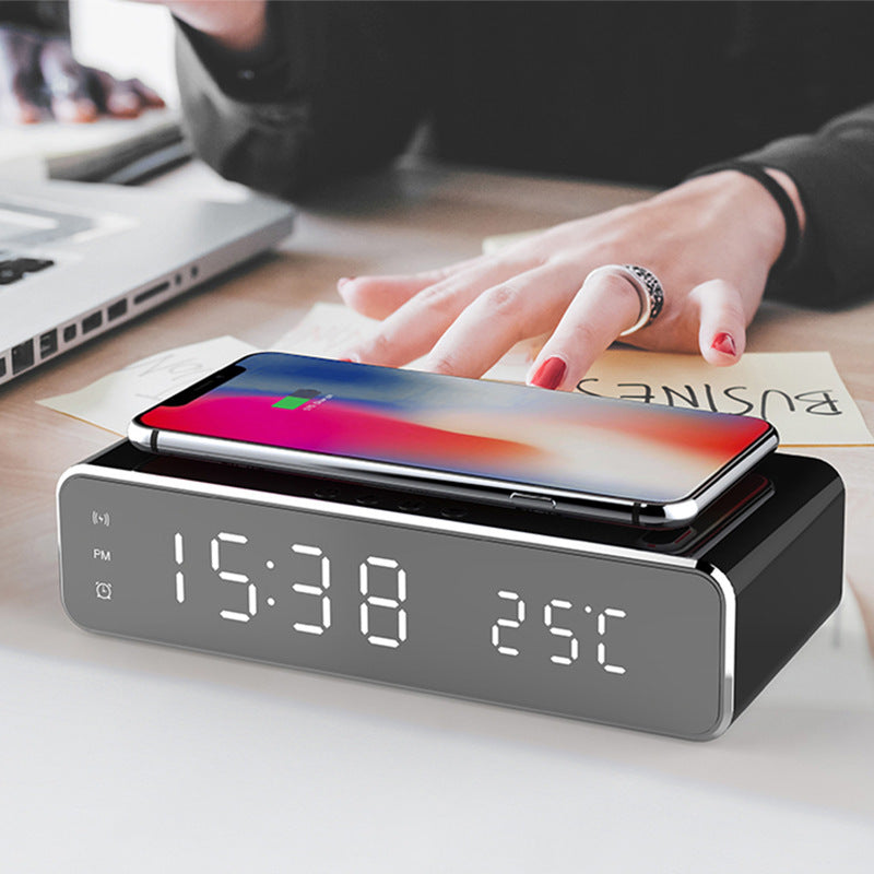 LED Mirror Alarm Clock with Wireless Charger - Digital Clock Thermometer