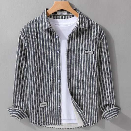 Veste Chemise Homme Printemps Col Montant - Rayures Personnalisées Lin Décontracté