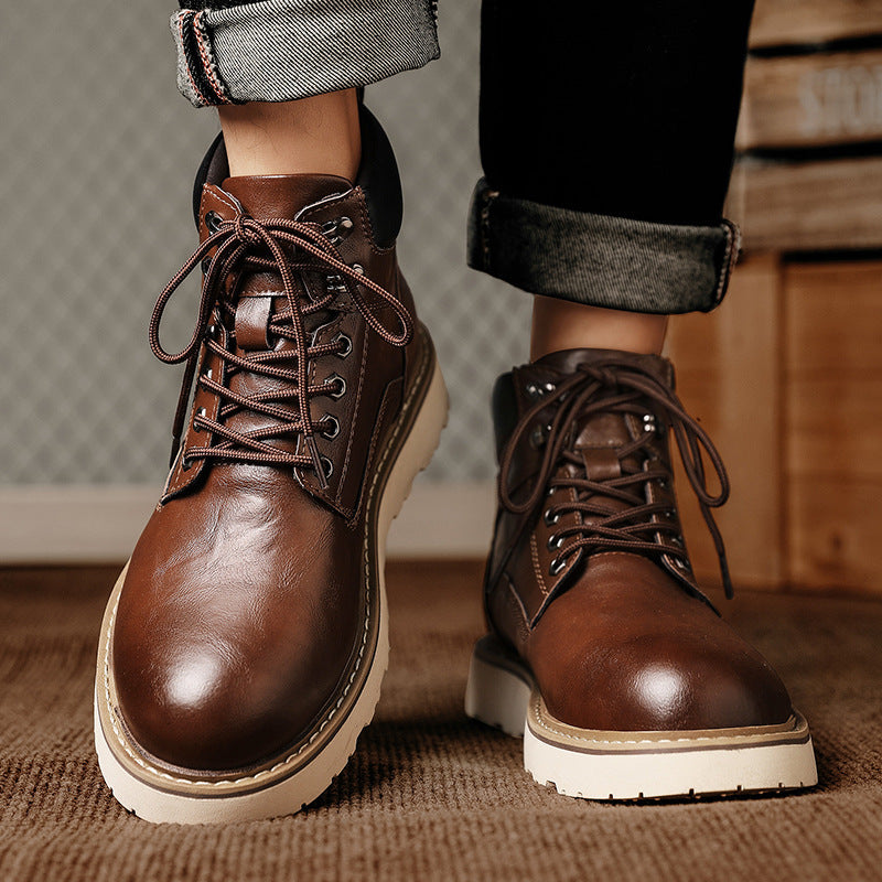 Boots Homme Montantes Plateforme - Chaussures Moto Sport Worker Style