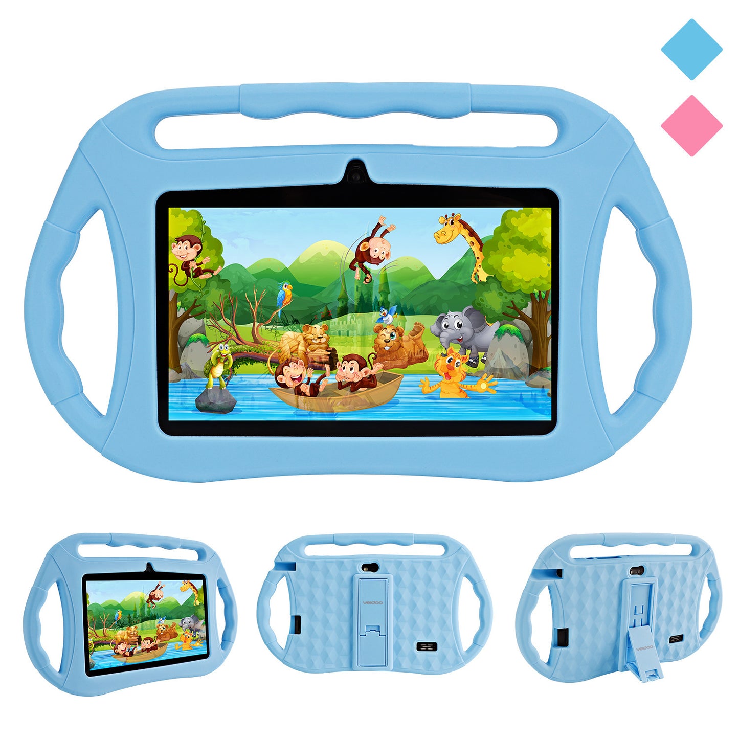 Tableta infantil de 7 pulgadas con Android 10, 16 GB, procesador de cuatro núcleos para uso educativo.