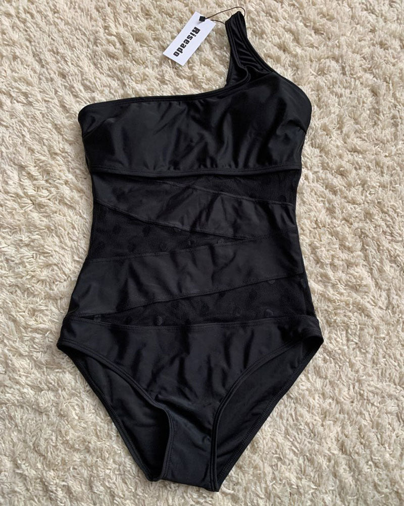 Maillot de Bain Femme Asymétrique - Une Épaule Mesh Transparent Sexy Élégant