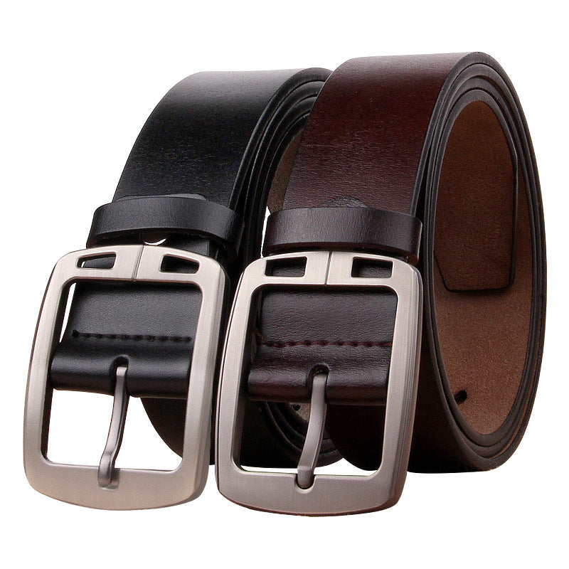 Men's Genuine Leather Belt - Retro Style with Tang Buckle
