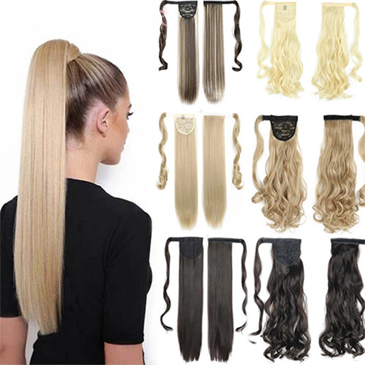 Long Straight Ponytail Hairpiece - Heat Resistant Synthetic Hair Extension