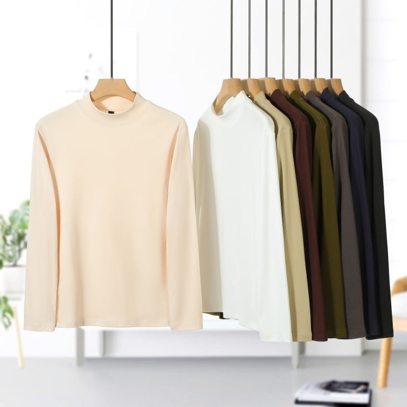 T-shirt Homme Velours Côtelé Col Montant - Couleur Unie Manches Longues