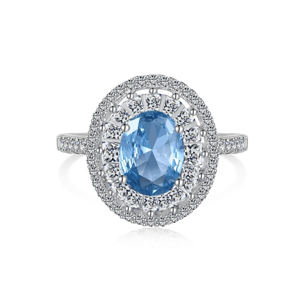 Bague Argent 925 Femme Zircon Bleu Océan - Sterling Silver Élégante Mode