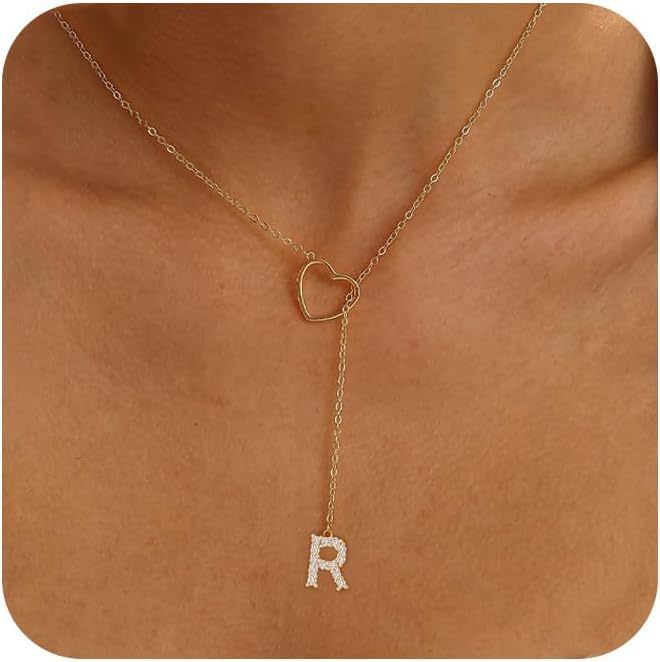 Glamourous Initial Pendant Gold Zircon - 26 English Letters