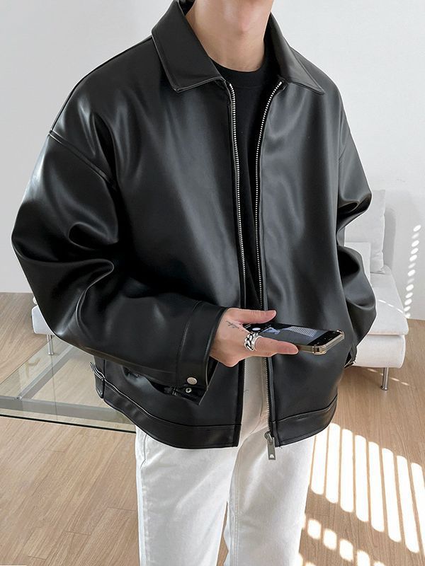 Veste Baseball Homme Cuir - Blouson Teddy Style Coréen Casual Élégant