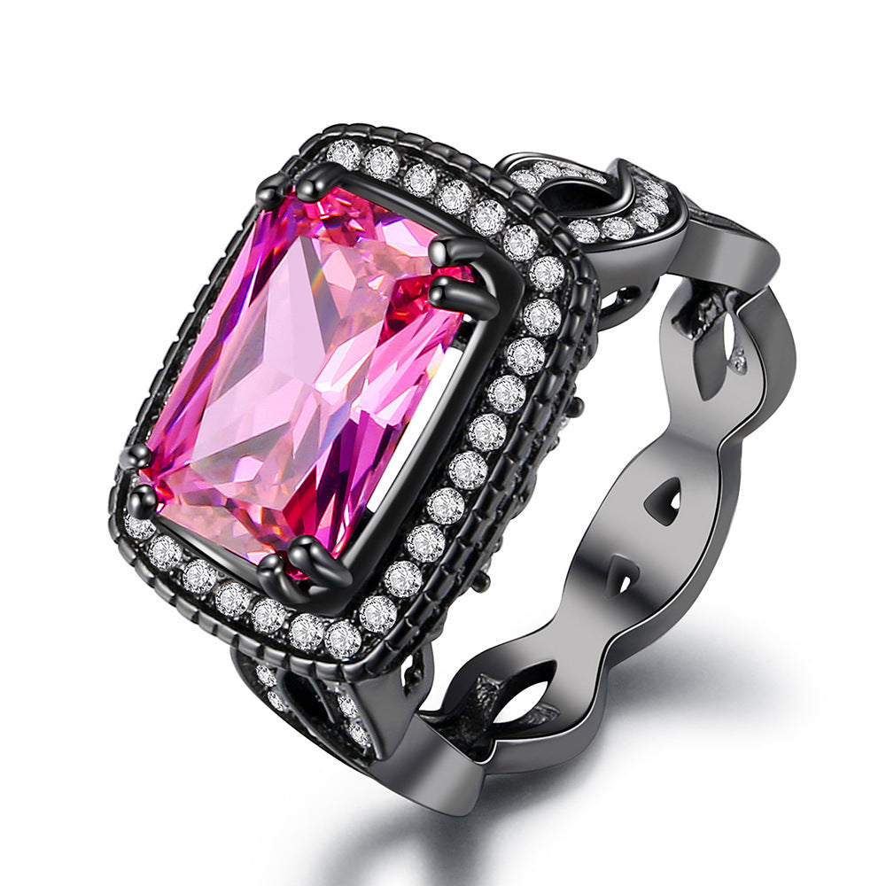 Bague Femme Zircon Rose - Ornement Boule Plaqué Or Noir Élégante