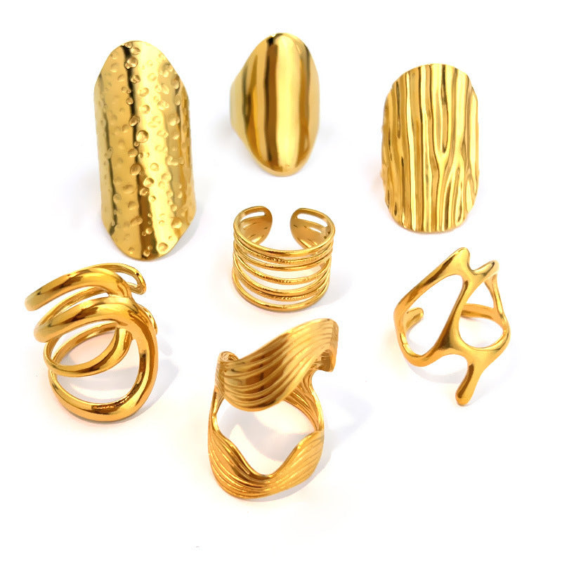 Bague Acier Inoxydable Plaqué Or 18K - Anneau Simple Brillant Élégant Femme