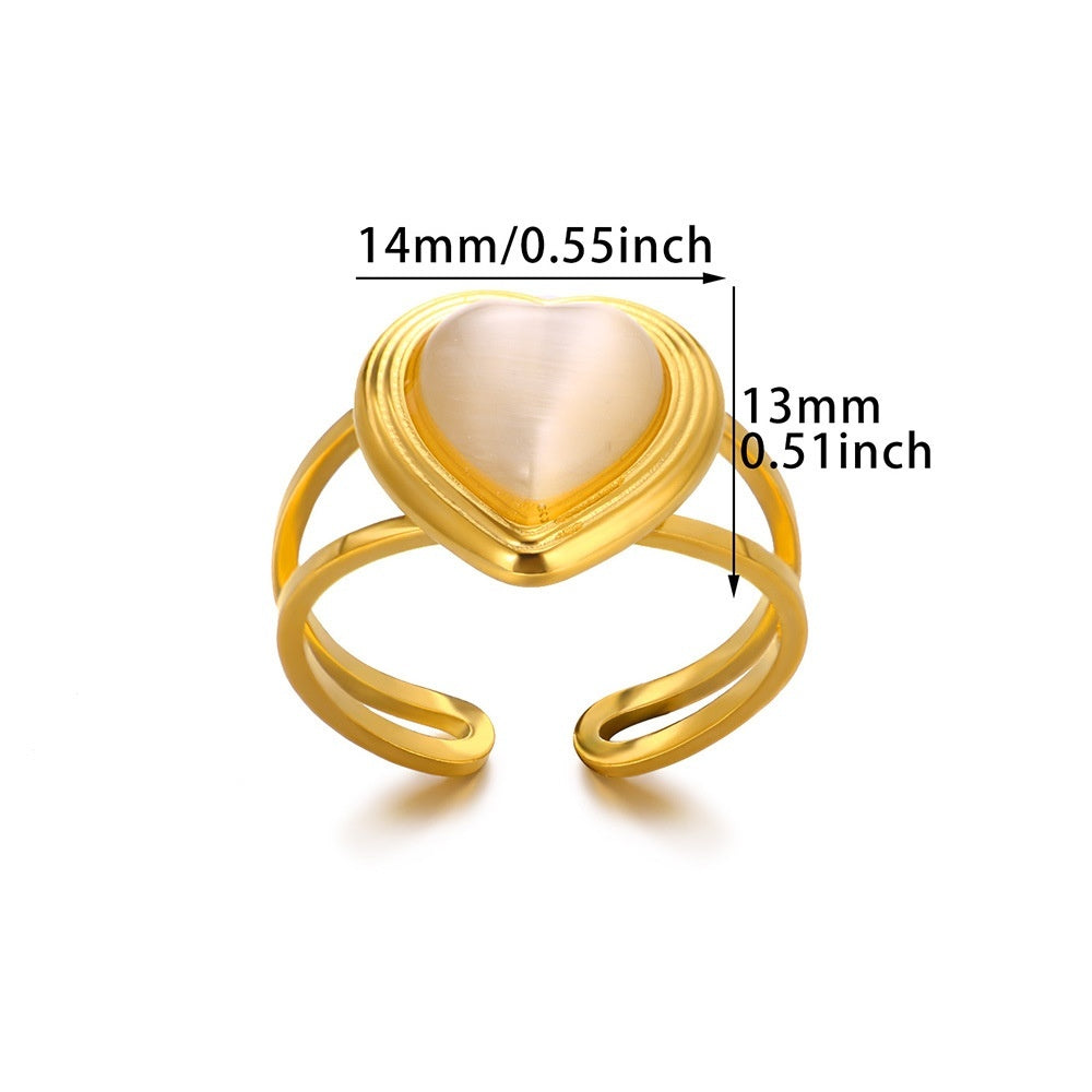 Bague Cœur Acier Inoxydable Rétro - Pendentif Suspendu Personnalité Polyvalente