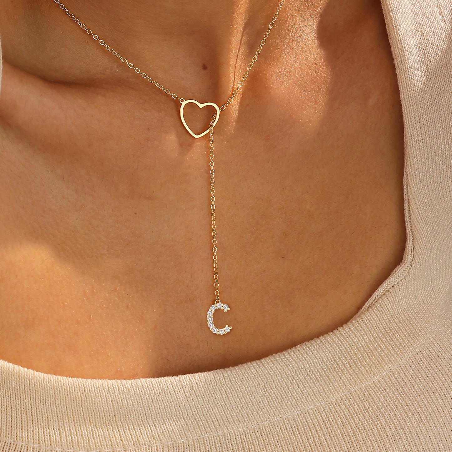 Glamourous Initial Pendant Gold Zircon - 26 English Letters