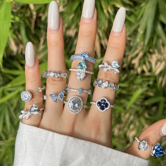 Bague Argent 925 Femme Zircon Bleu Océan - Sterling Silver Élégante Mode