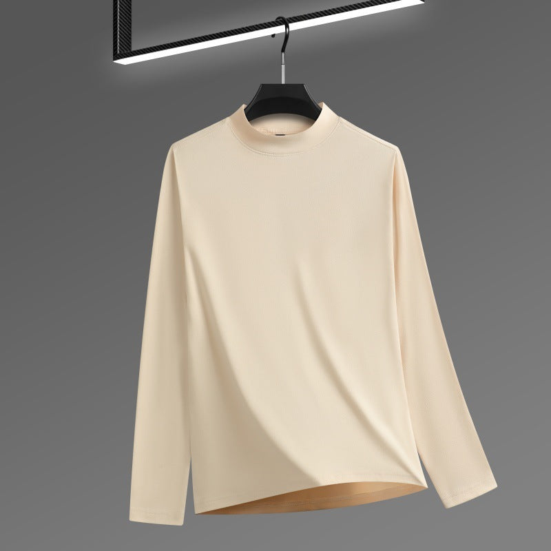 T-shirt Homme Velours Côtelé Col Montant - Couleur Unie Manches Longues