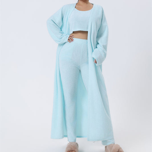 Ensemble Pyjama 3 Pièces Femme Hiver - Loungewear Doux et Moelleux avec Cardigan