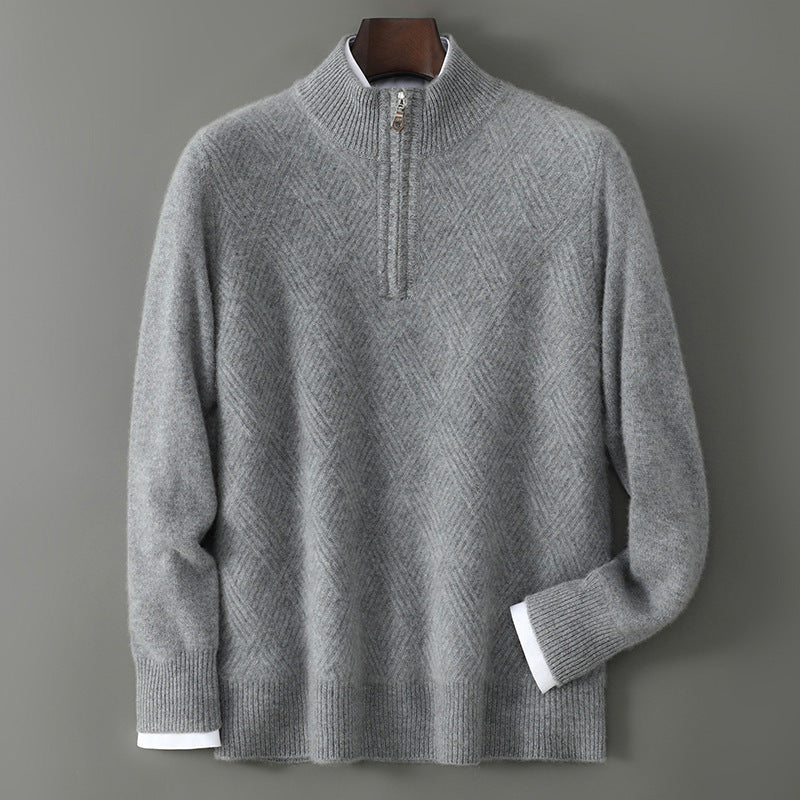 Pull Homme Col Montant Laine Pure - Design Zip Élégant