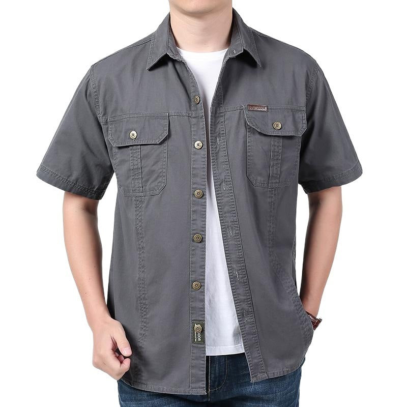 Chemise Homme Unie Manches Courtes - Coupe Ample Décontractée