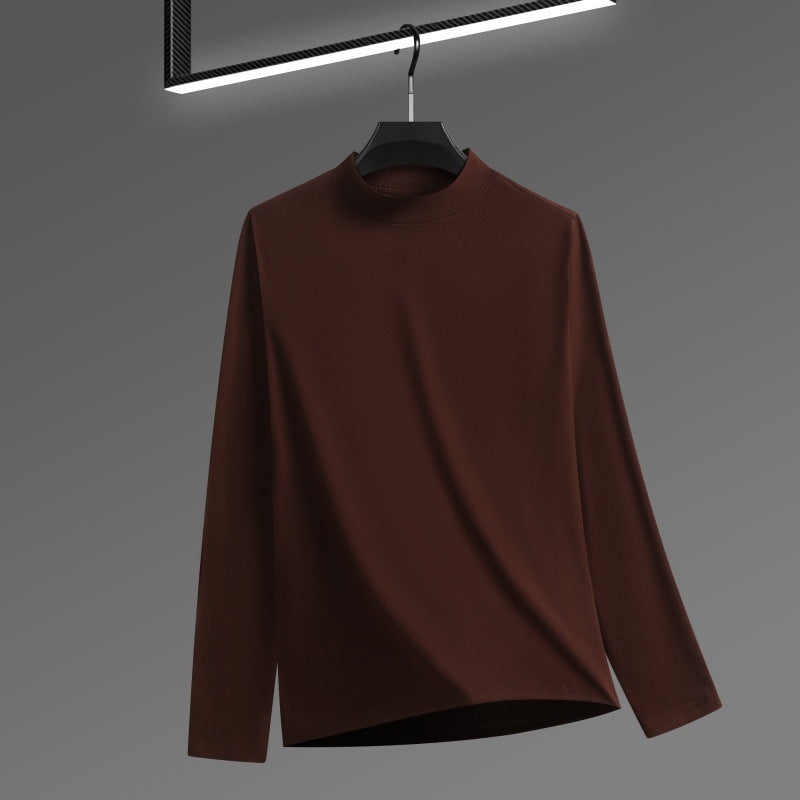 T-shirt Homme Velours Côtelé Col Montant - Couleur Unie Manches Longues