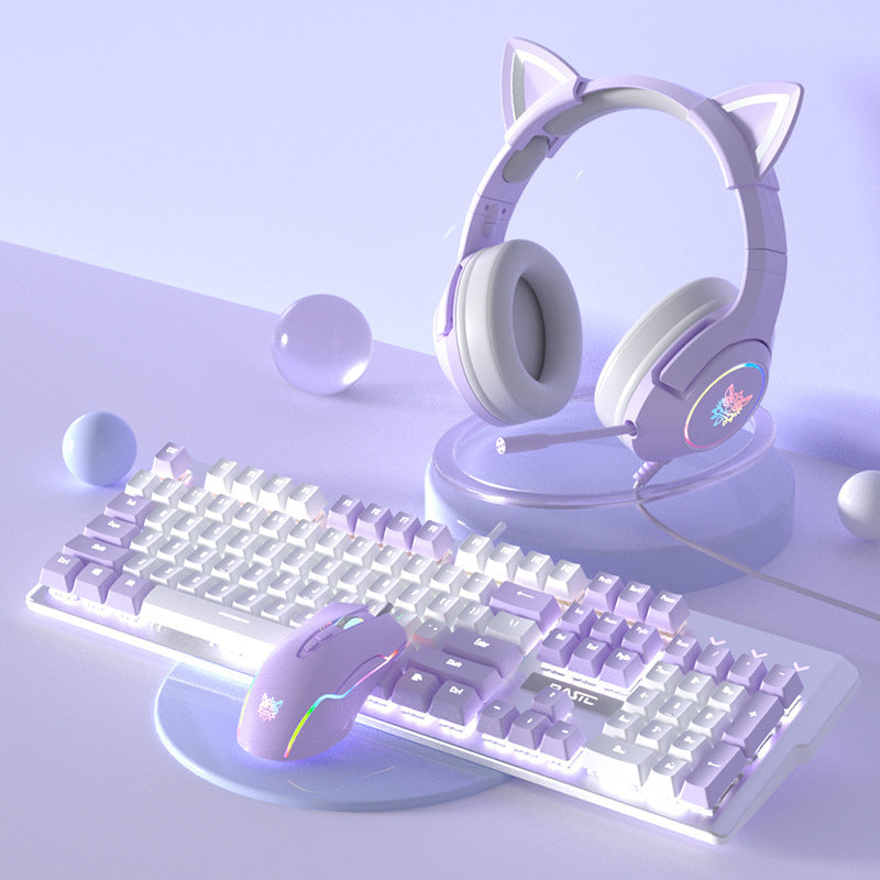 Teclado mecánico para juegos morado + ratón con cable - Interruptor para juegos verde