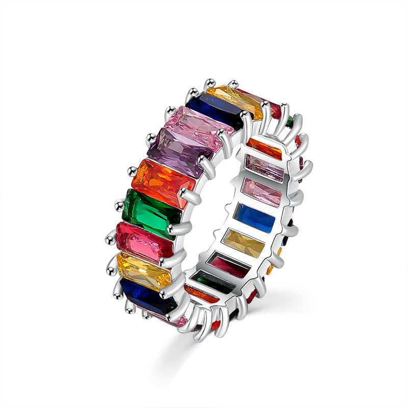 Anillo rectangular de circonita multicolor de 16 g - Estilo geométrico
