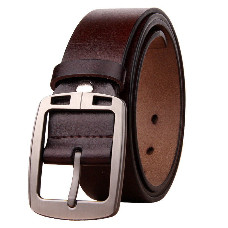 Men's Genuine Leather Belt - Retro Style with Tang Buckle