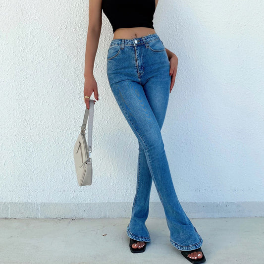 Jean Femme Taille Haute - Droit Casual Micro-Élastique