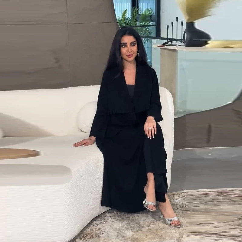 Trench-Coat Femme Long Casual - Polyester Manches Longues Noir