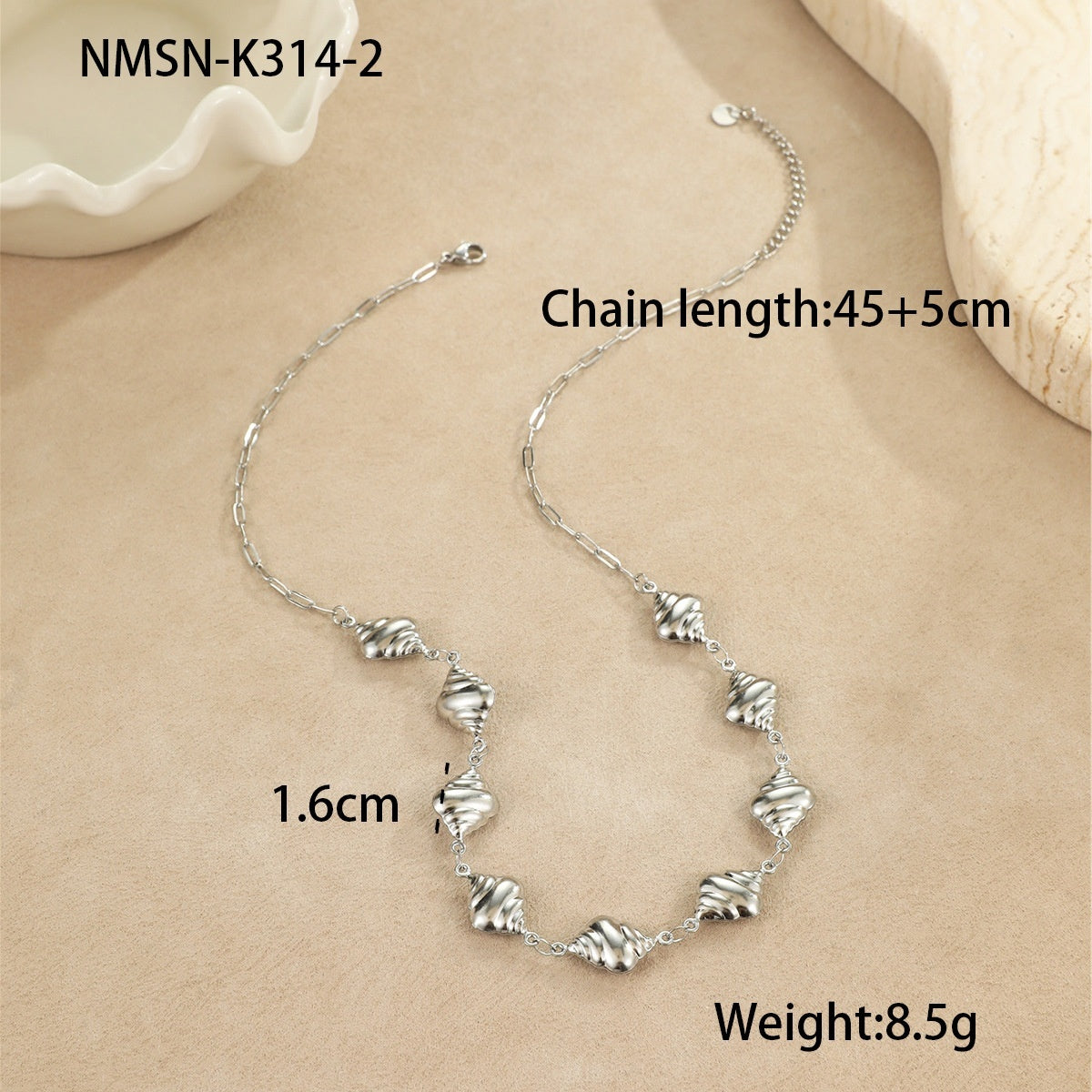 Collar de acero inoxidable de 18 g con colgantes de concha de estrella de mar