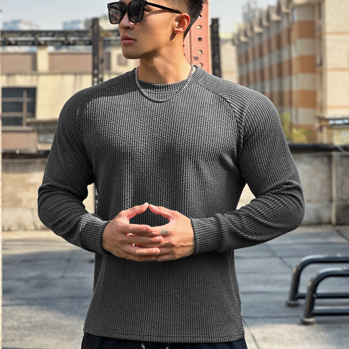 Pull Homme Col Rond Grande Taille - Pullover Casual Manches Longues
