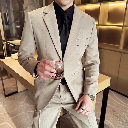 Men's 2 Piece Slim Fit Suit - Casual One Button Jacket