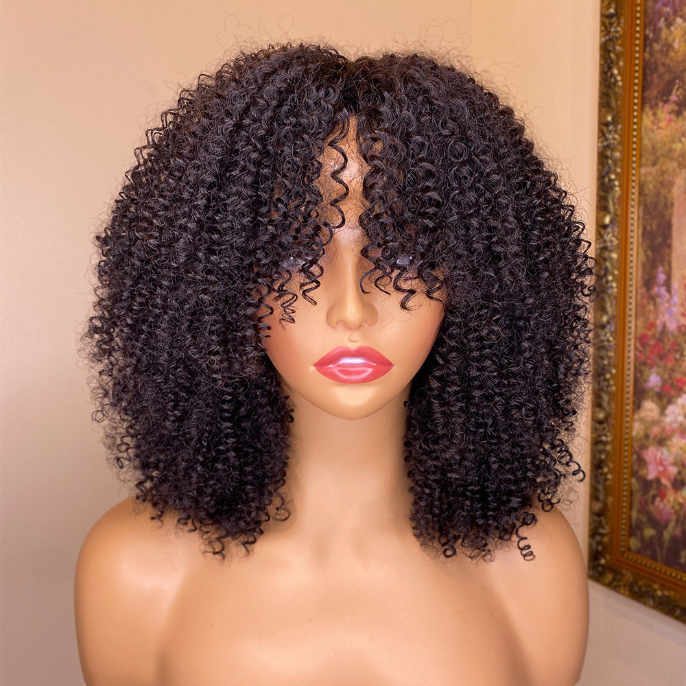 Kinky Curly Human Hair Wig with Bangs - 150% and 180% Density
