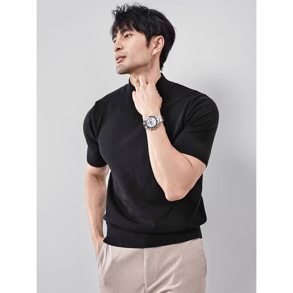 Men's Iced Silk Stand-Up Collar Sweater - Lightweight Knit