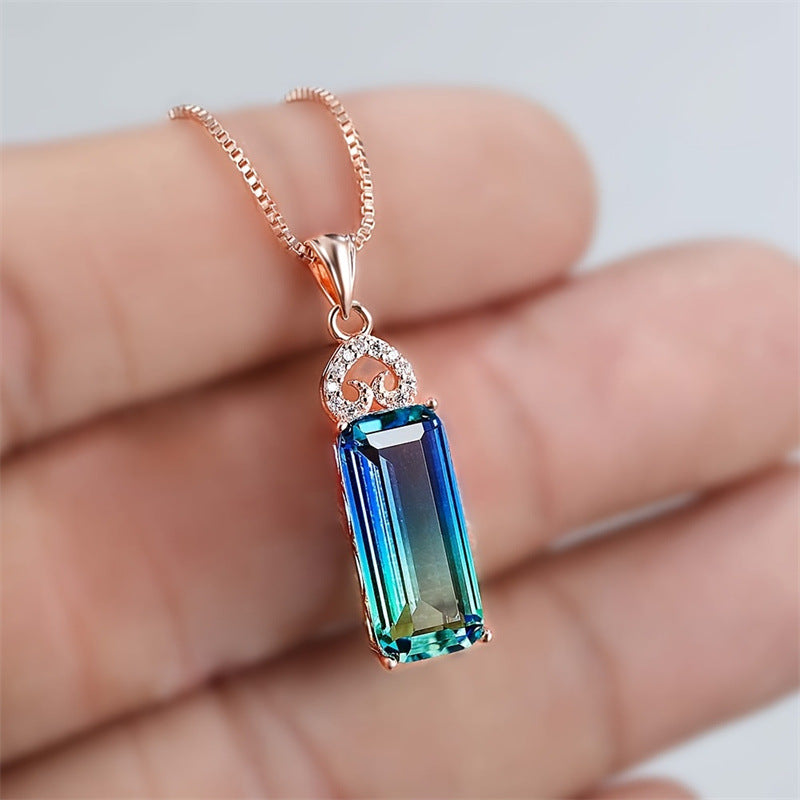 15g Square Stone Heart Pendant Necklace - Metal Chain