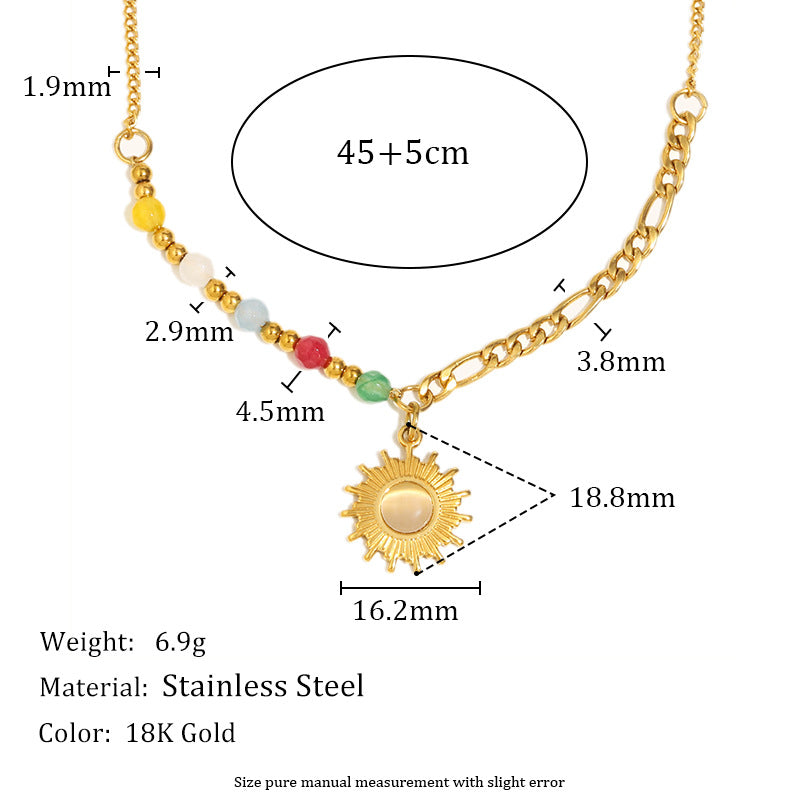17g Stainless Steel Sun Pendant Necklace - Gold Stone