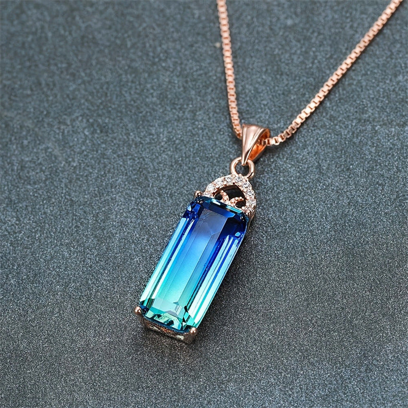 15g Square Stone Heart Pendant Necklace - Metal Chain