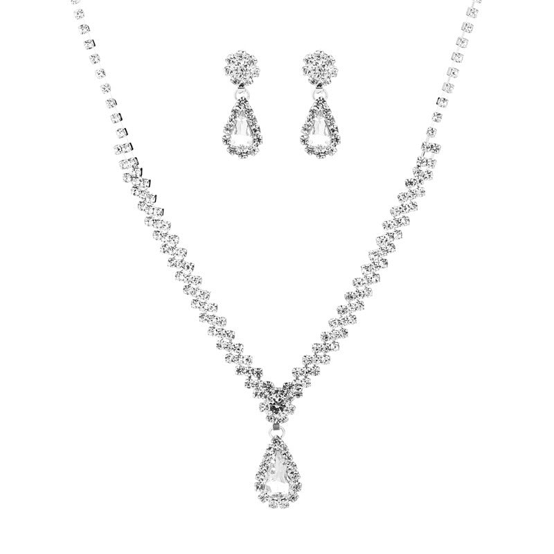 Water Drop Jewelry Set - 35g Rhinestone Necklace and Earrings | SADJÉ